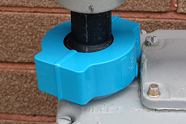 The assembled Meter Swivel Nut Seal completely encloses the gas meter swivel nut.